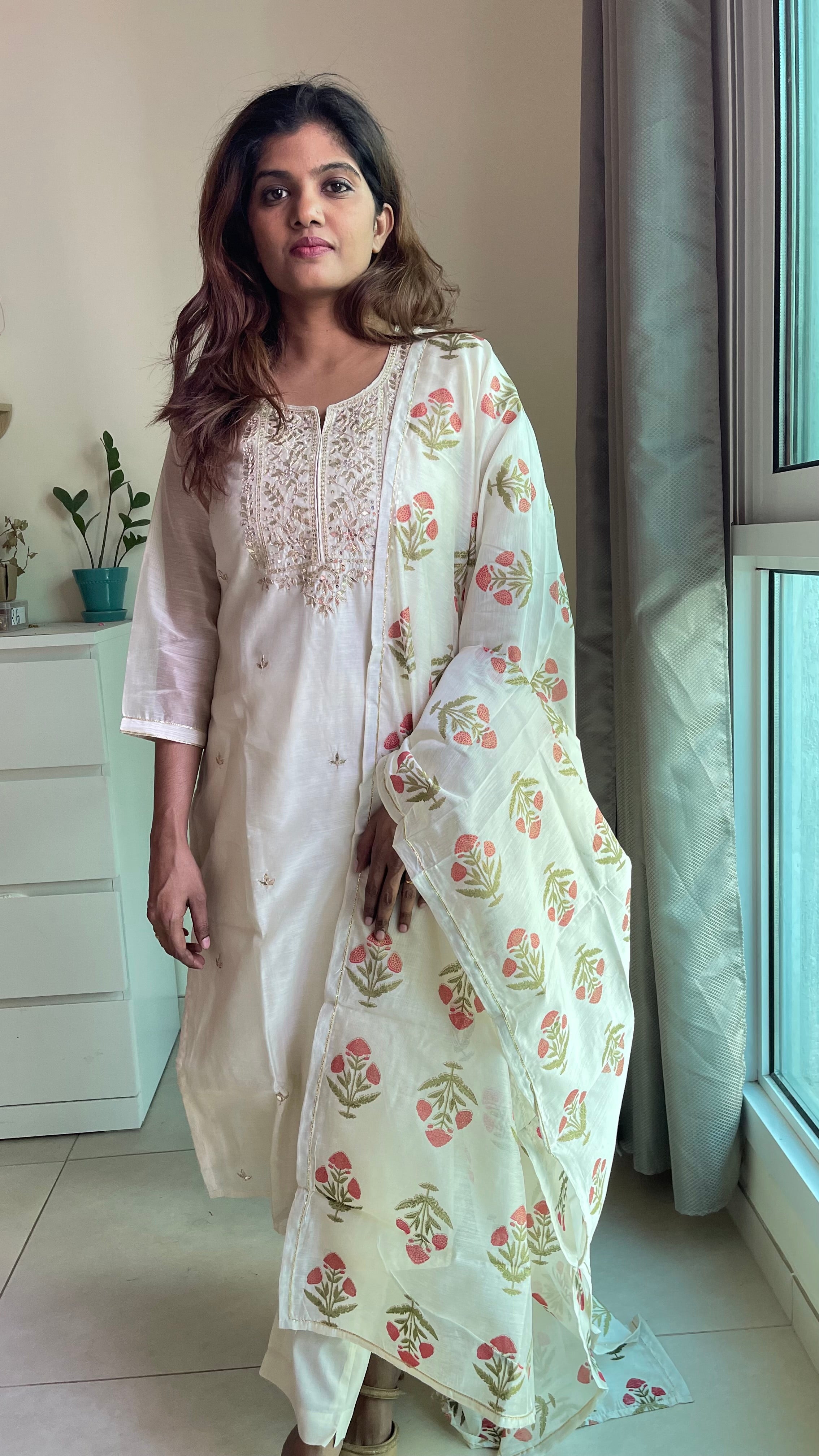 Pure chanderi silk suit set