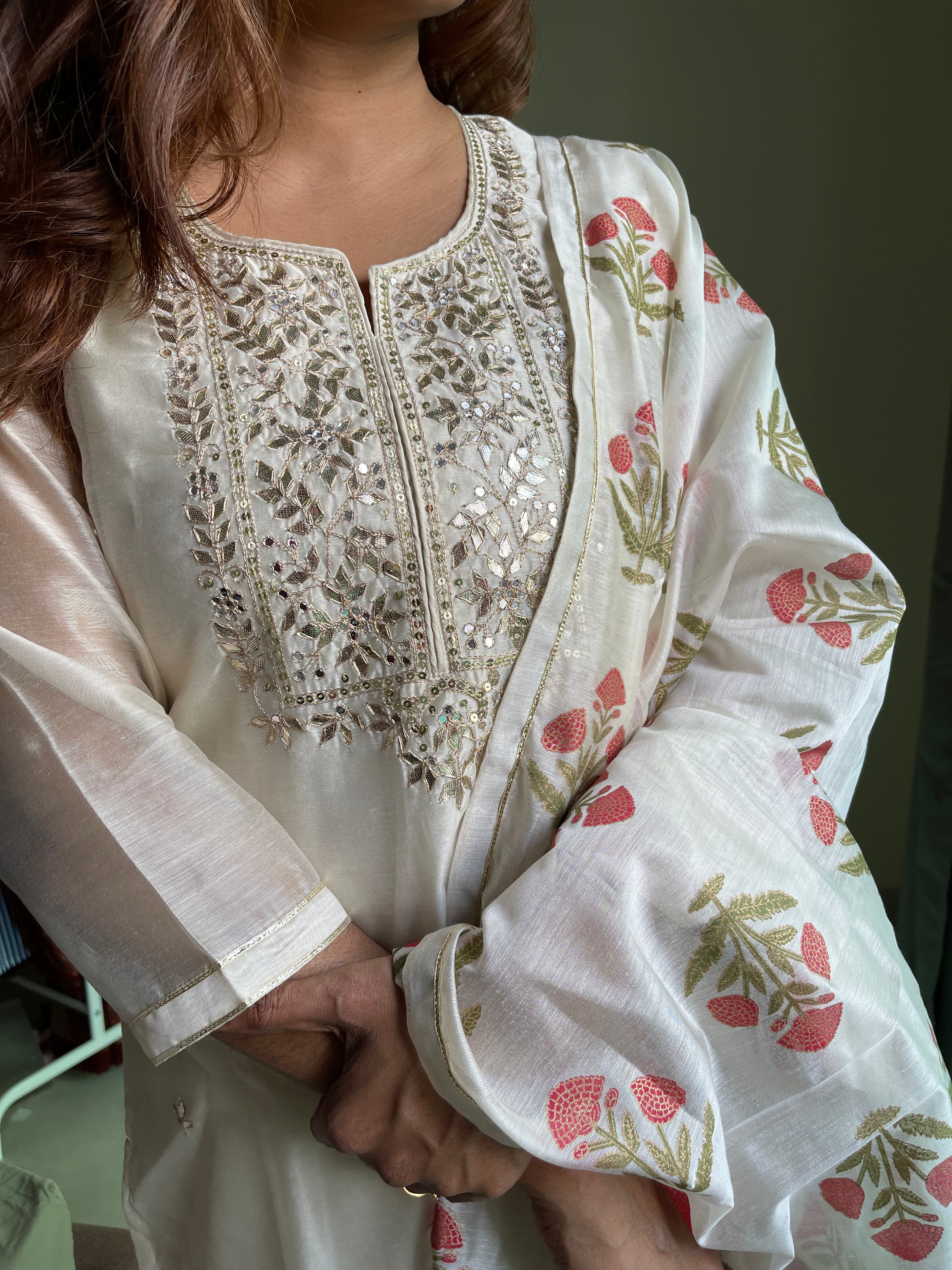 Pure chanderi silk suit set