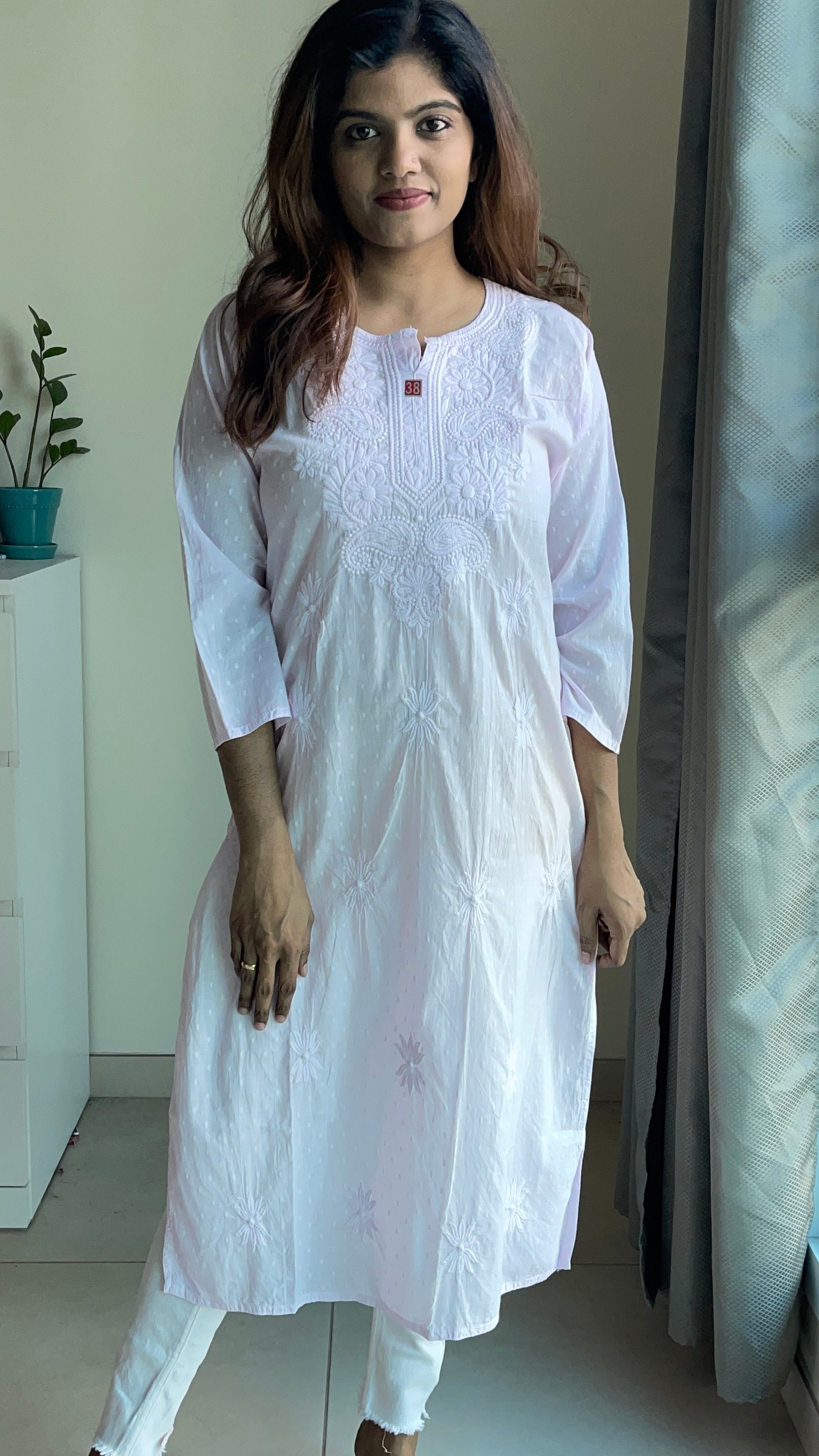 Machine embroidered chikankari kurta