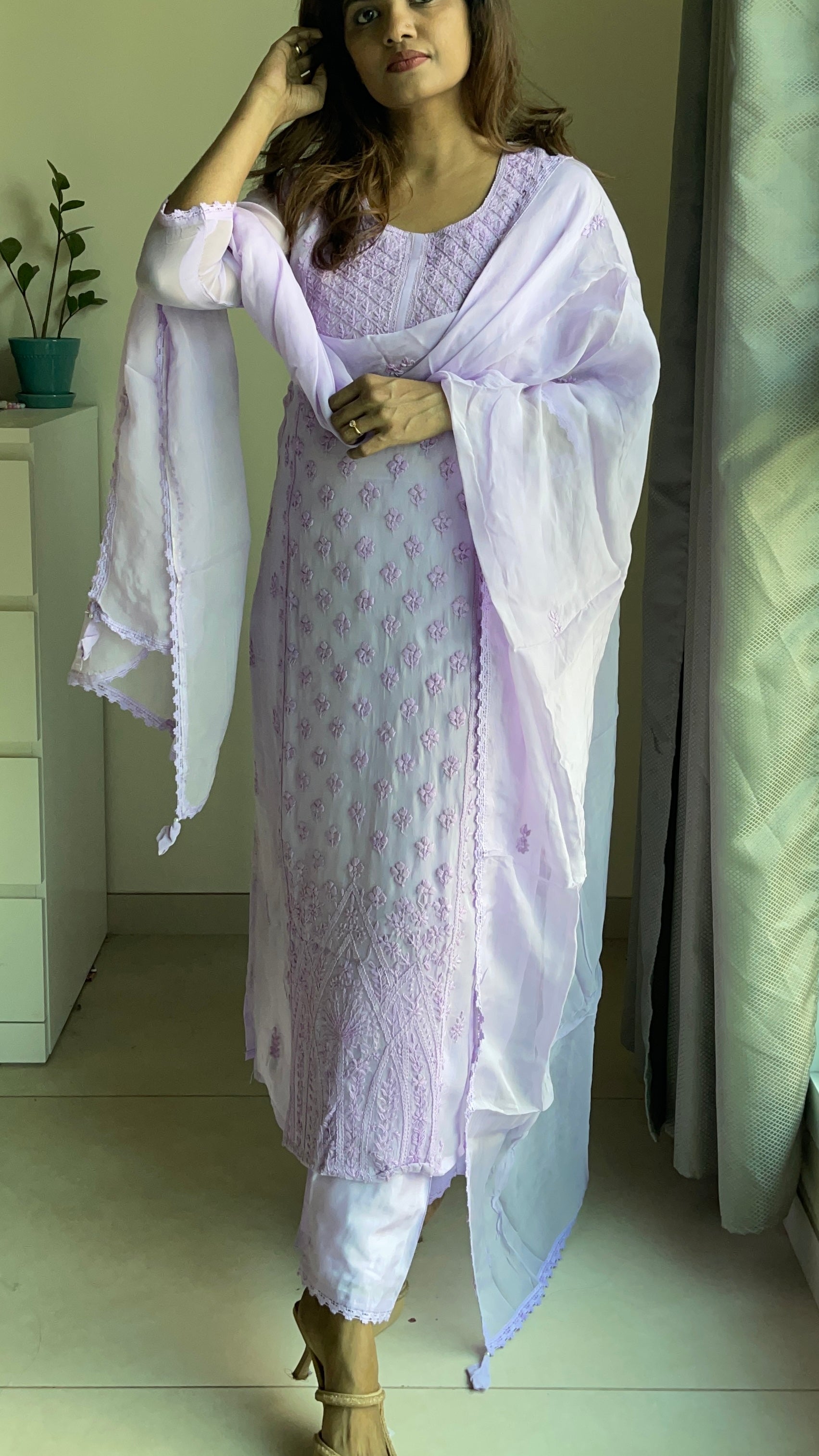 Soft organza chikankari suit set