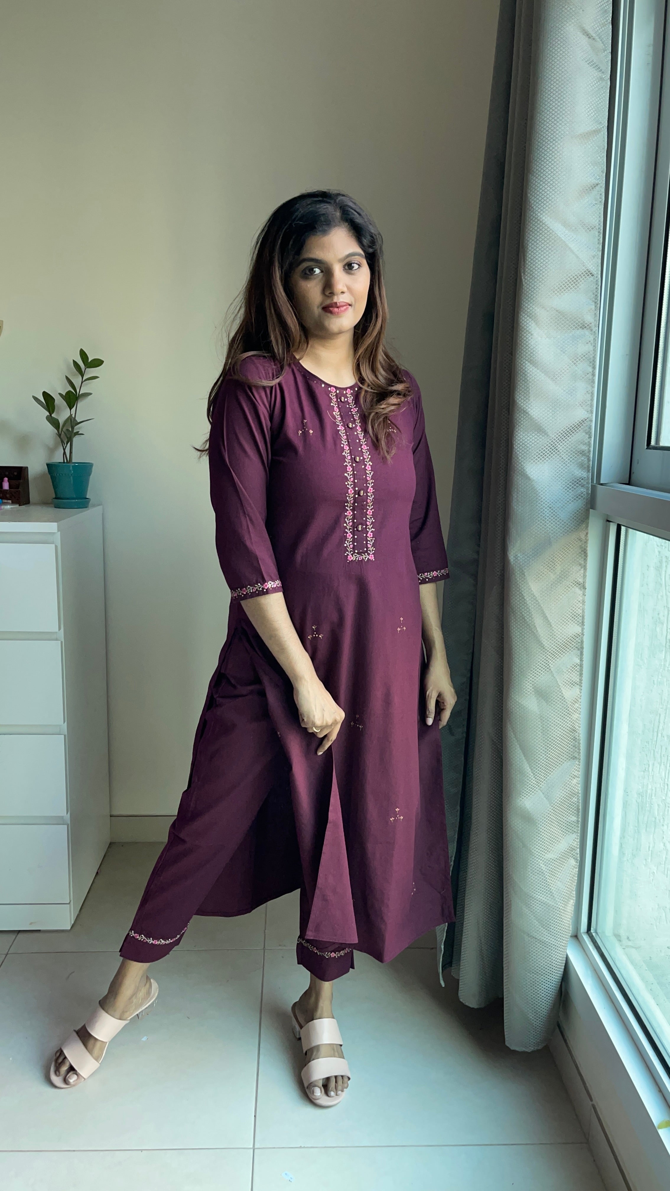 Slub cotton kurta and pant set