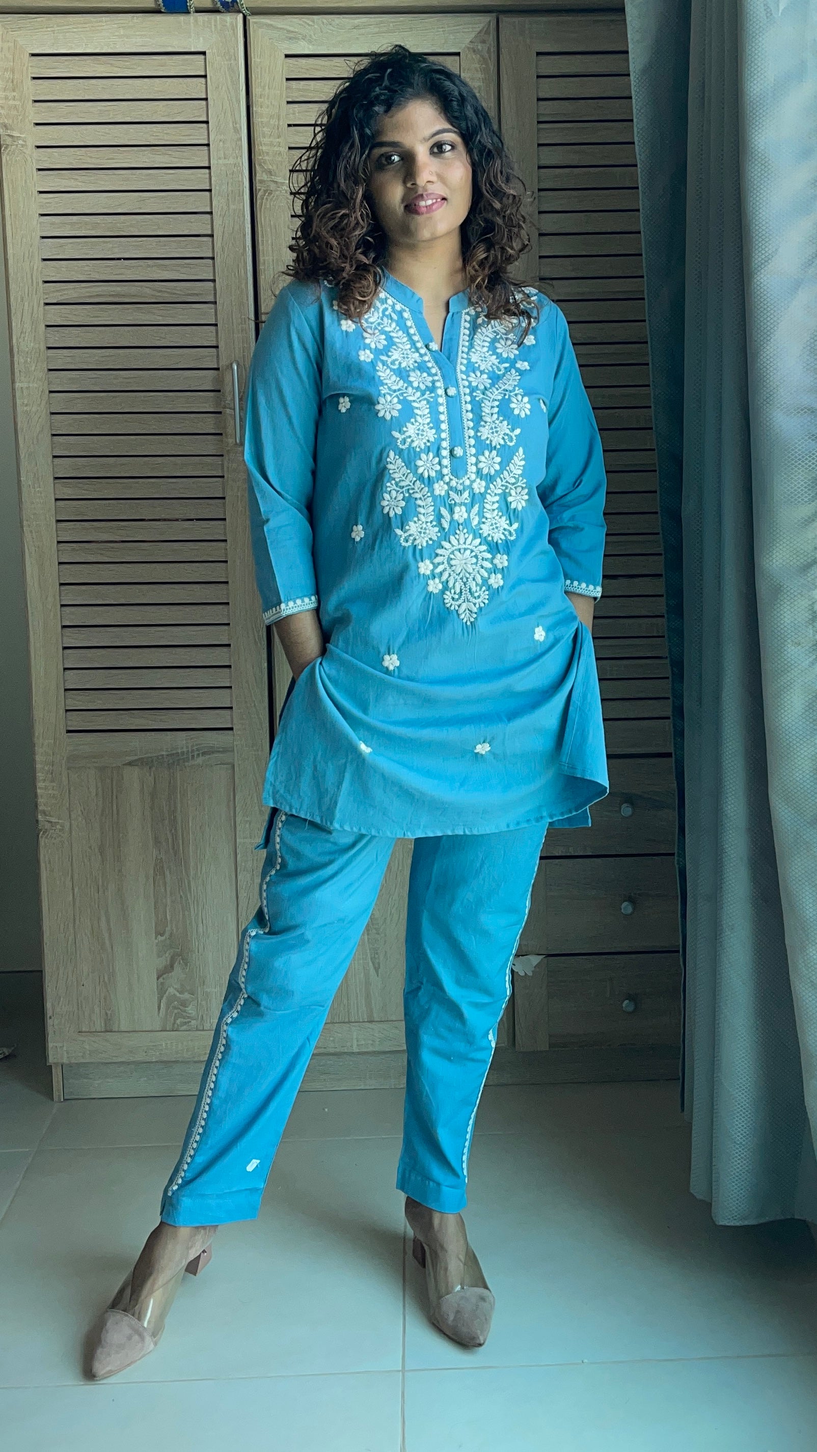 Slub cotton suit set