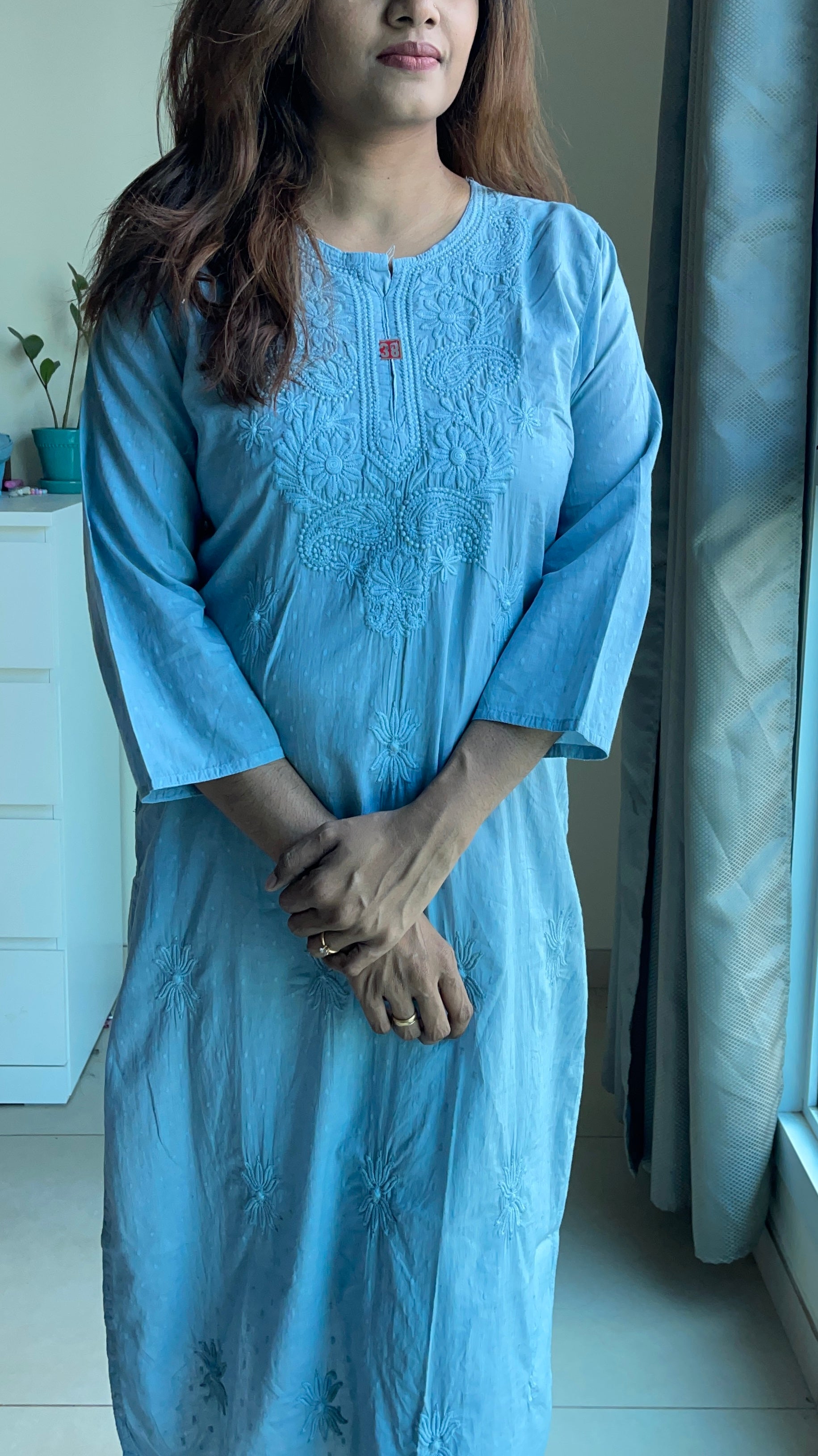 Machine embroidered chikankari kurta