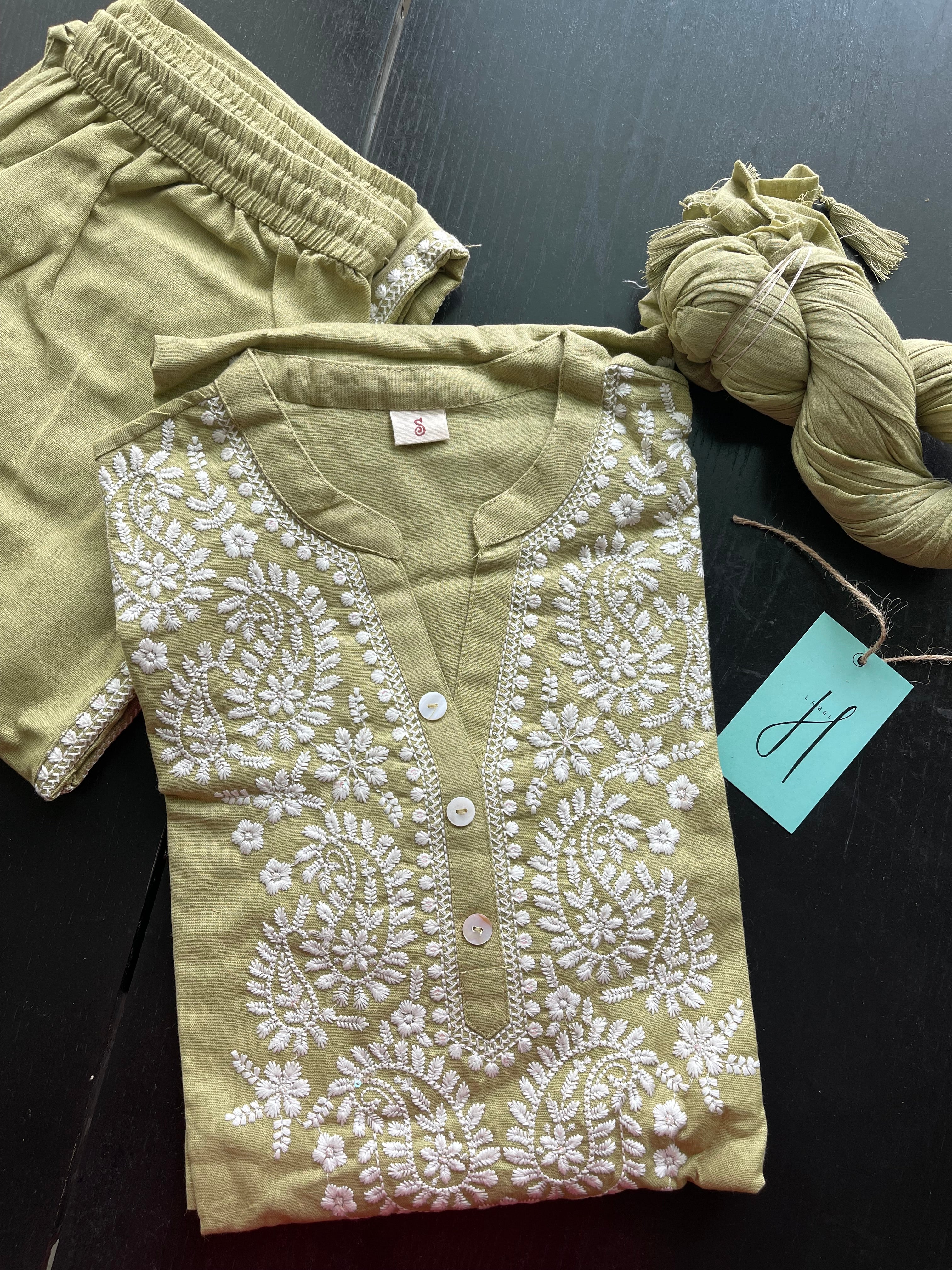 Slub cotton suit set