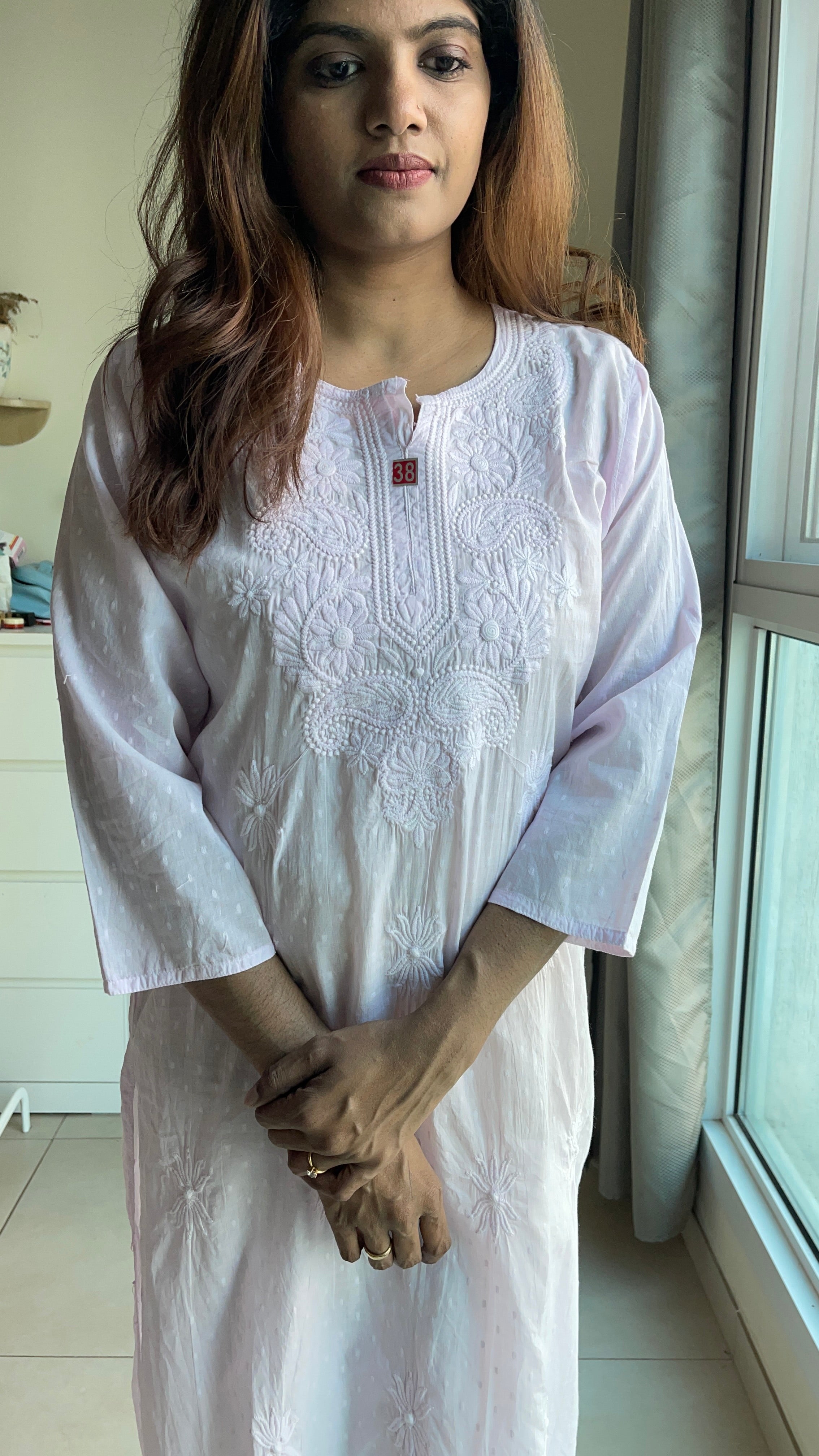 Machine embroidered chikankari kurta