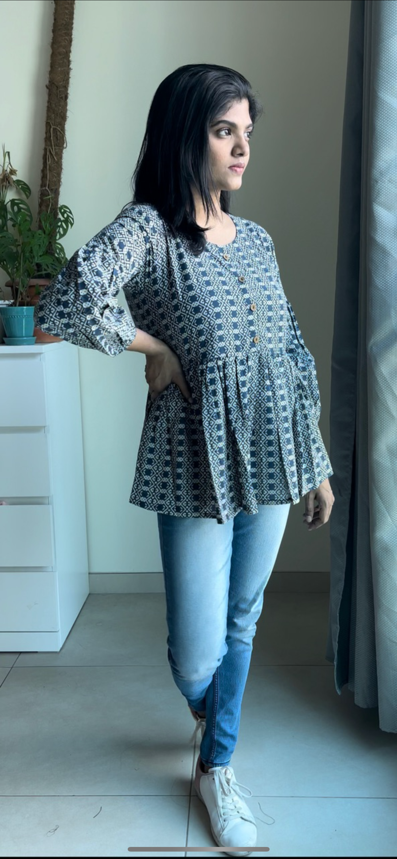 Cotton printed peplum top