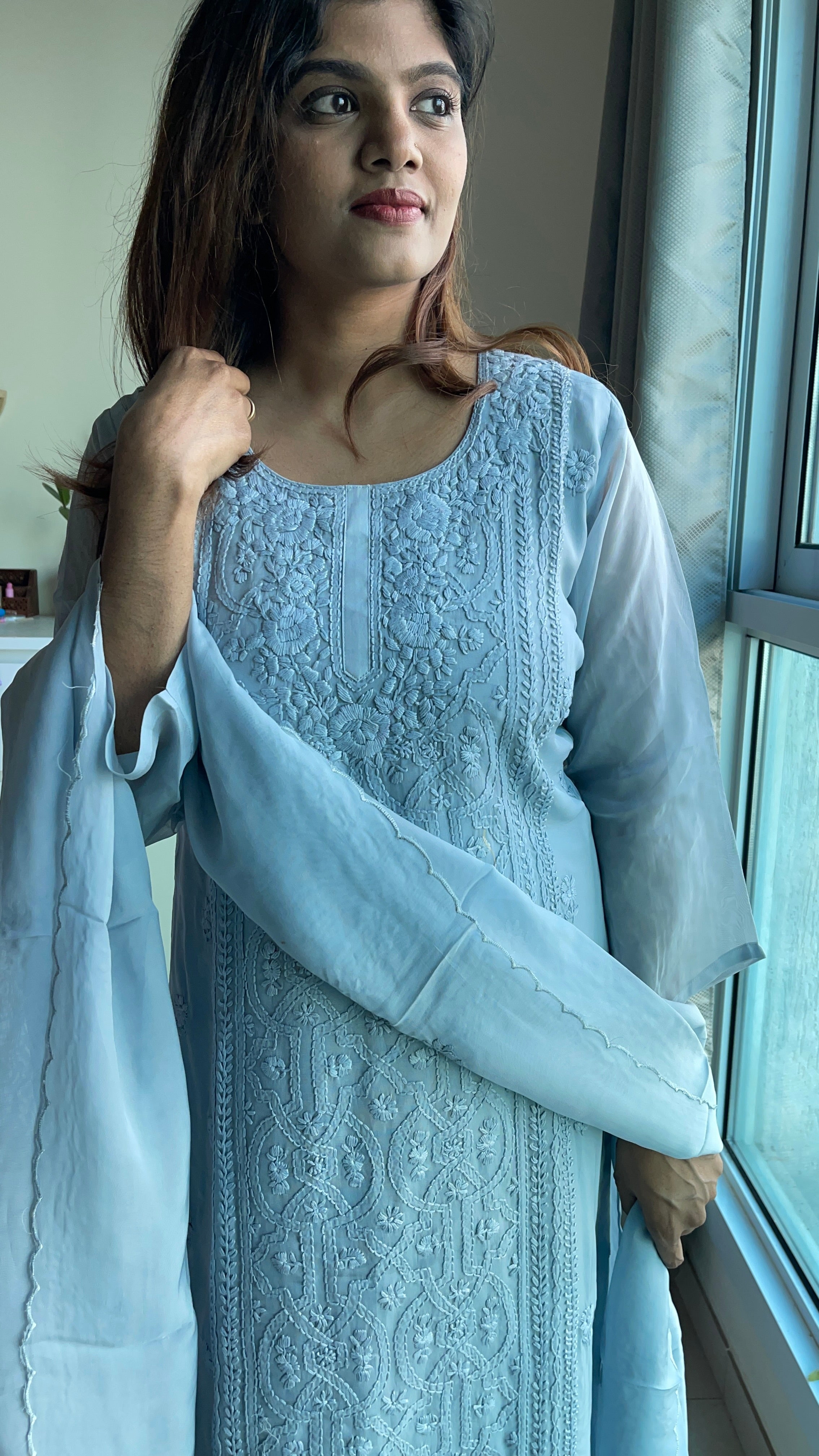 Chikankari organza suit set