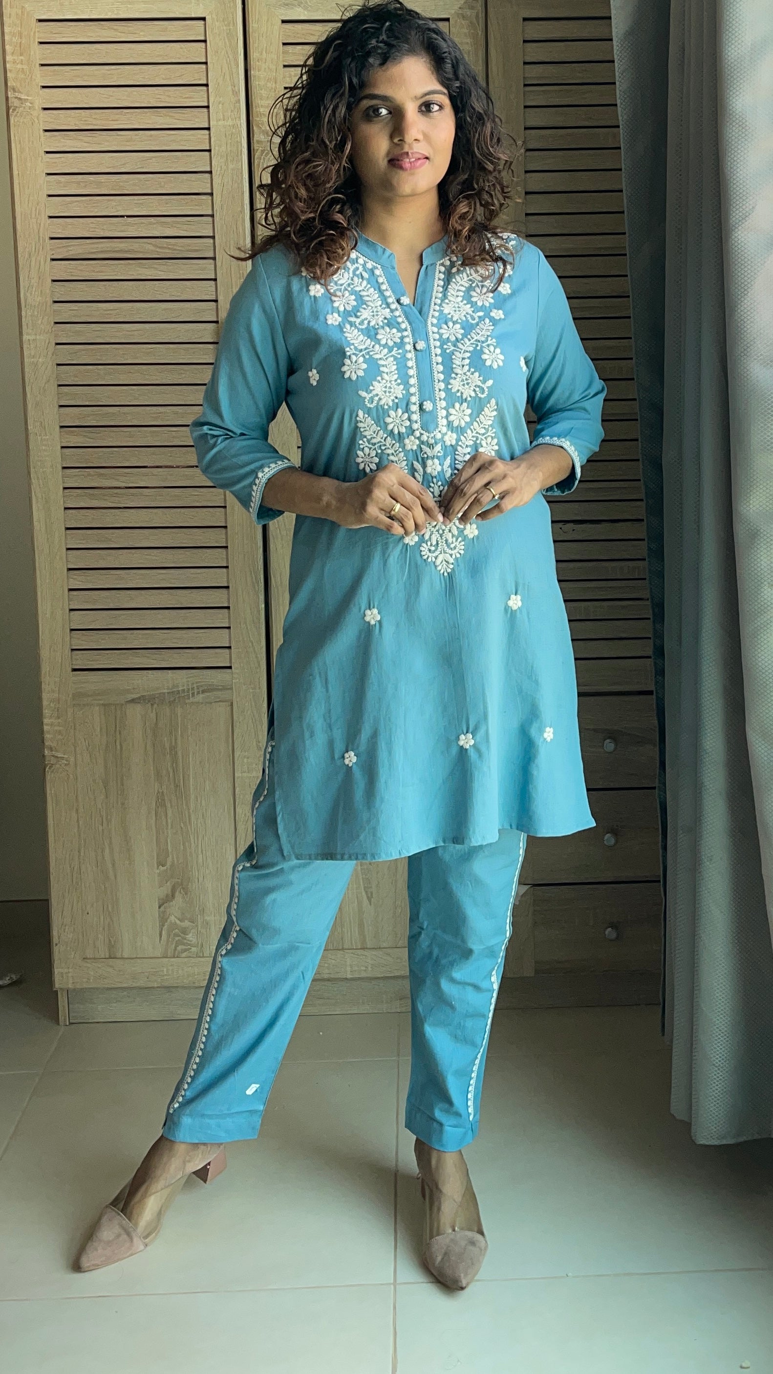 Slub cotton suit set