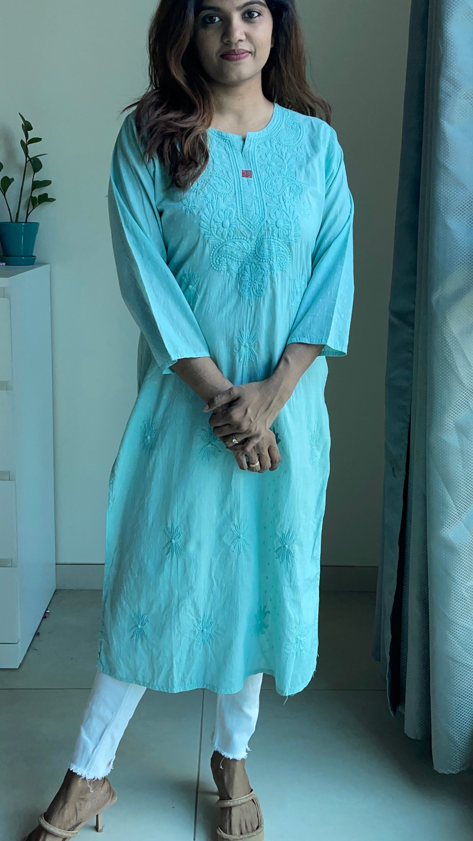 Machine embroidered chikankari kurta