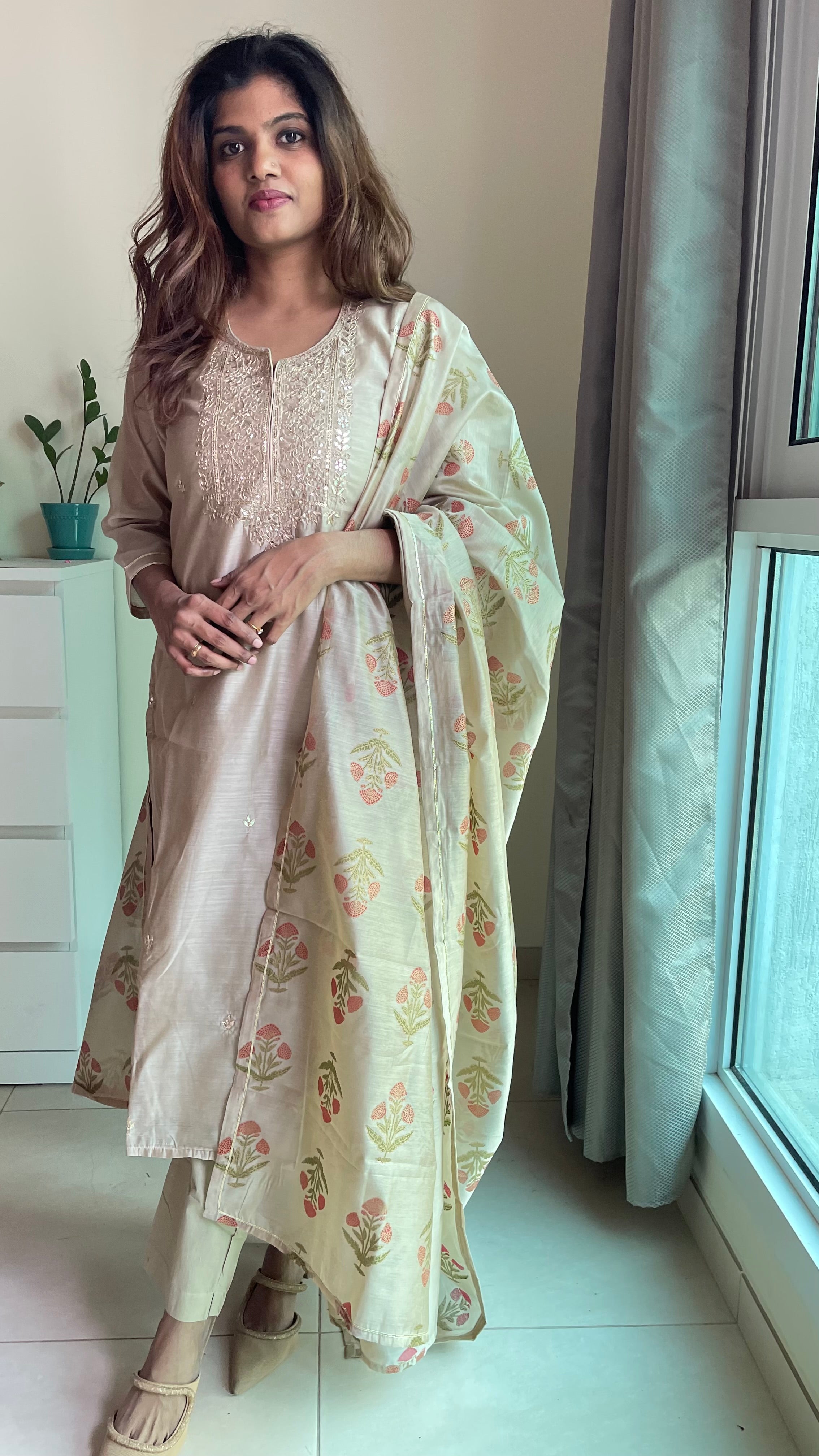 Pure chanderi silk suit set