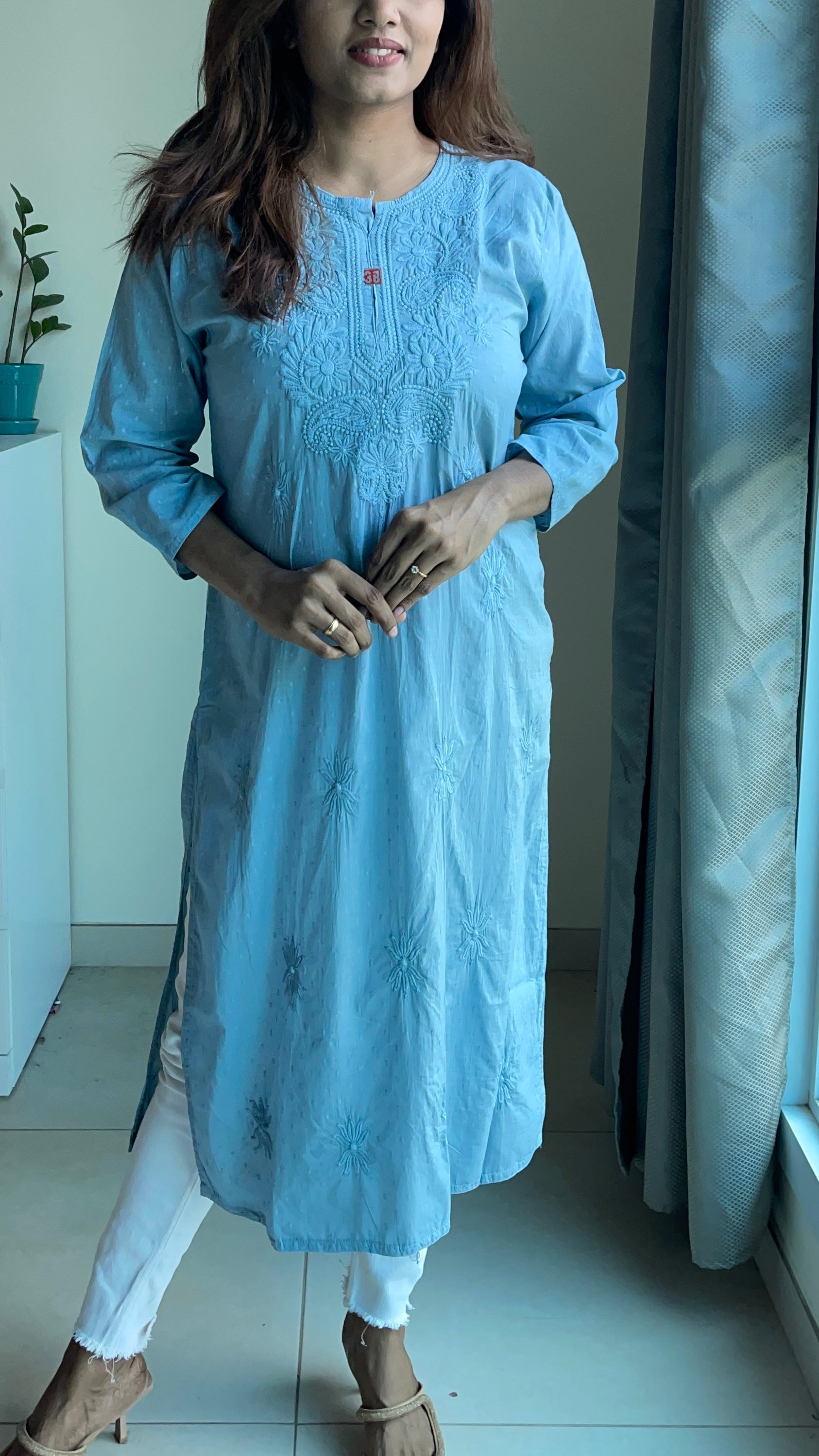 Machine embroidered chikankari kurta