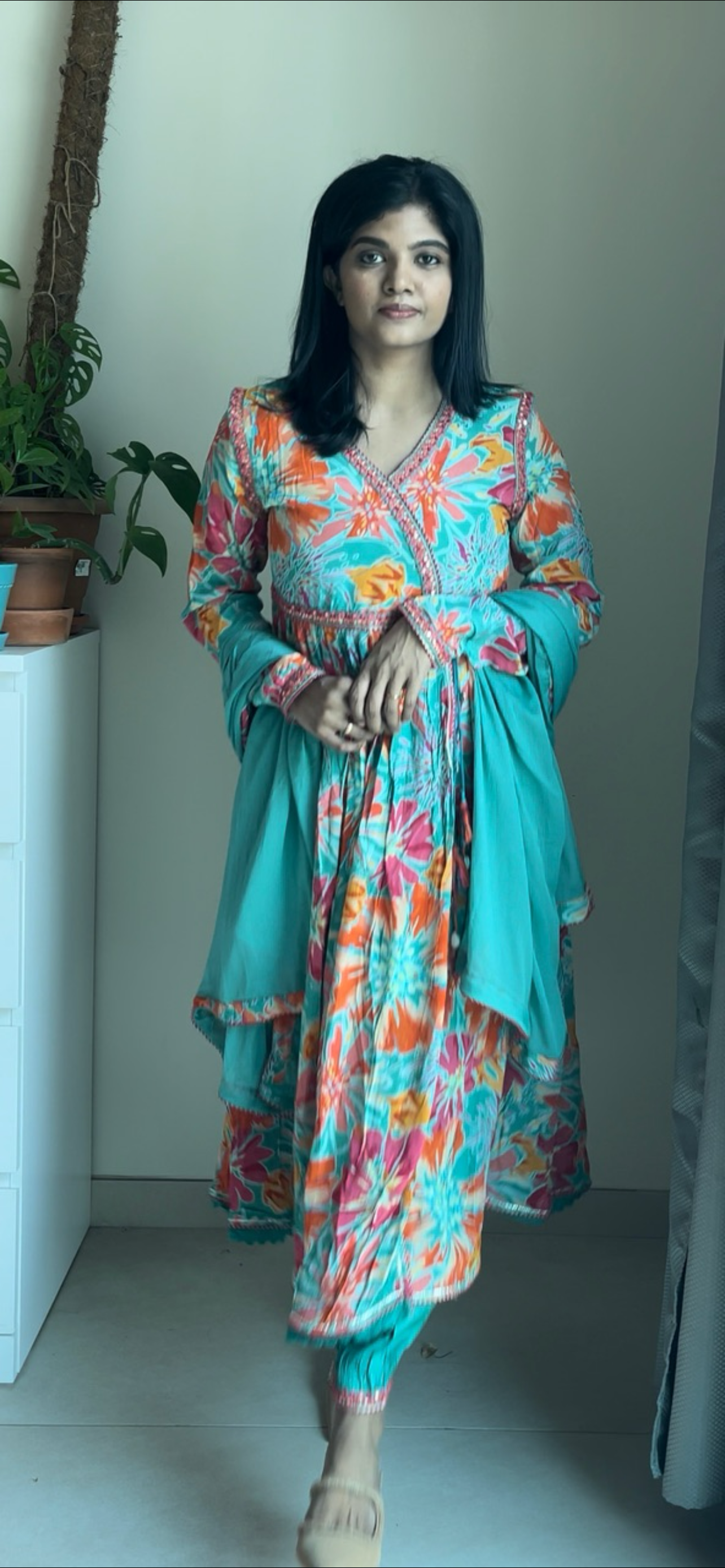 Viscose crepe angrakha suit set