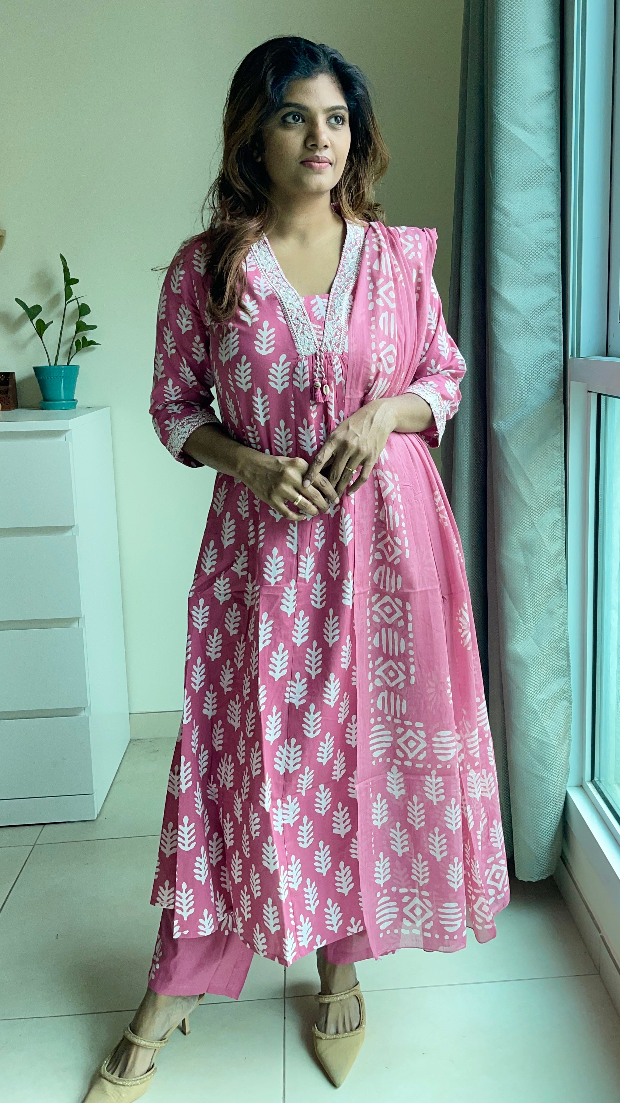 Pure cotton V neck anarkhali suit (SC: 1023)