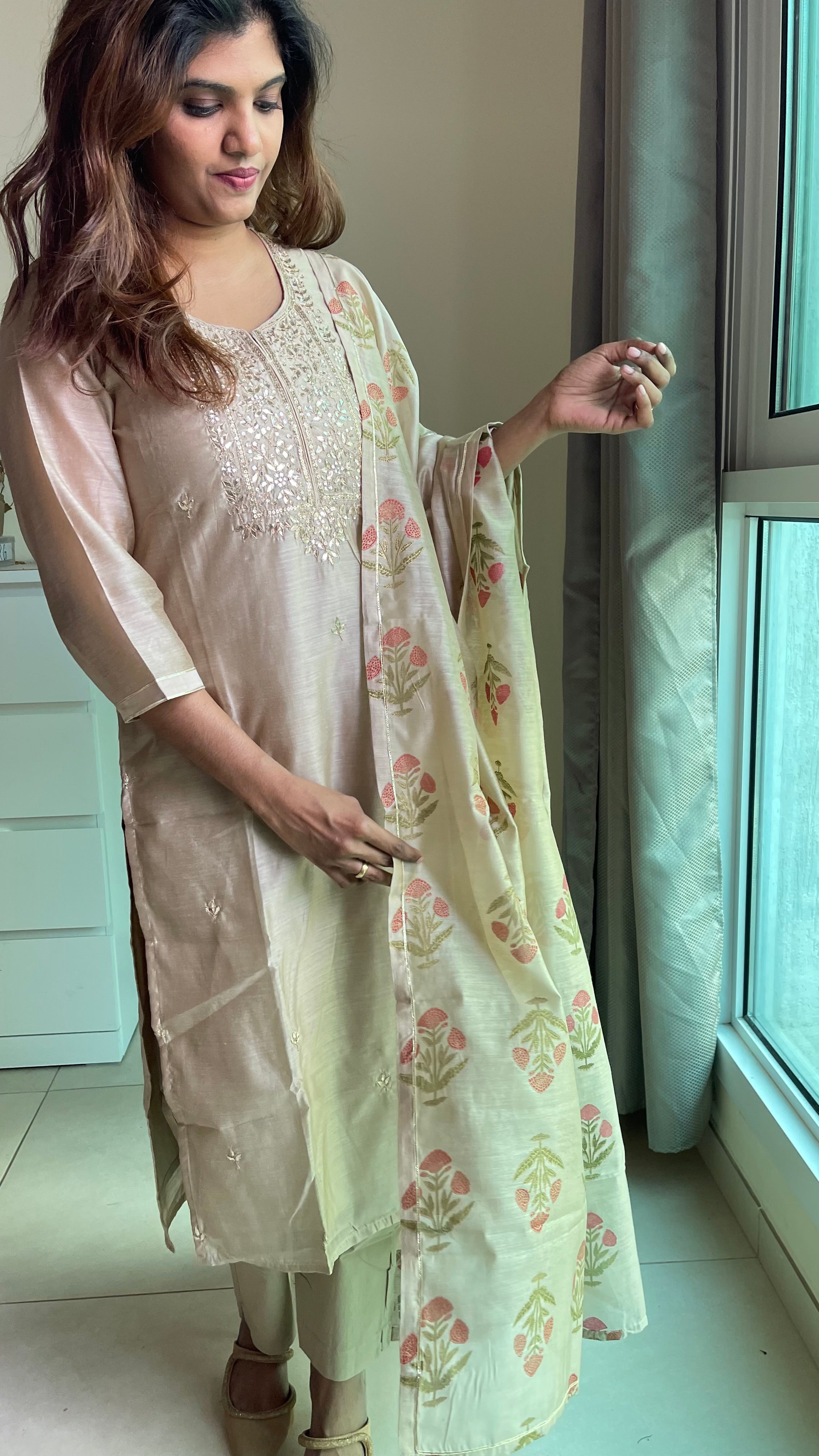 Pure chanderi silk suit set