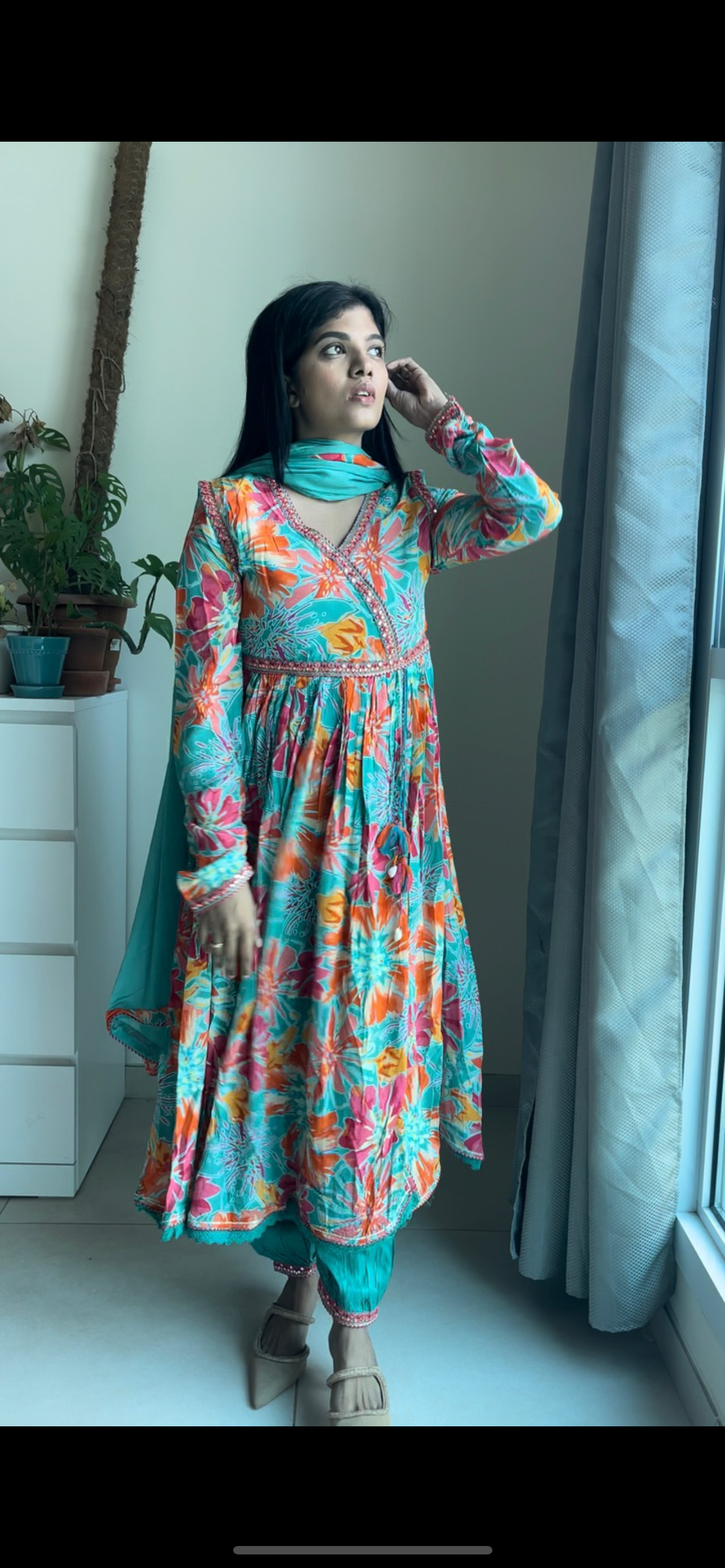 Viscose crepe angrakha suit set