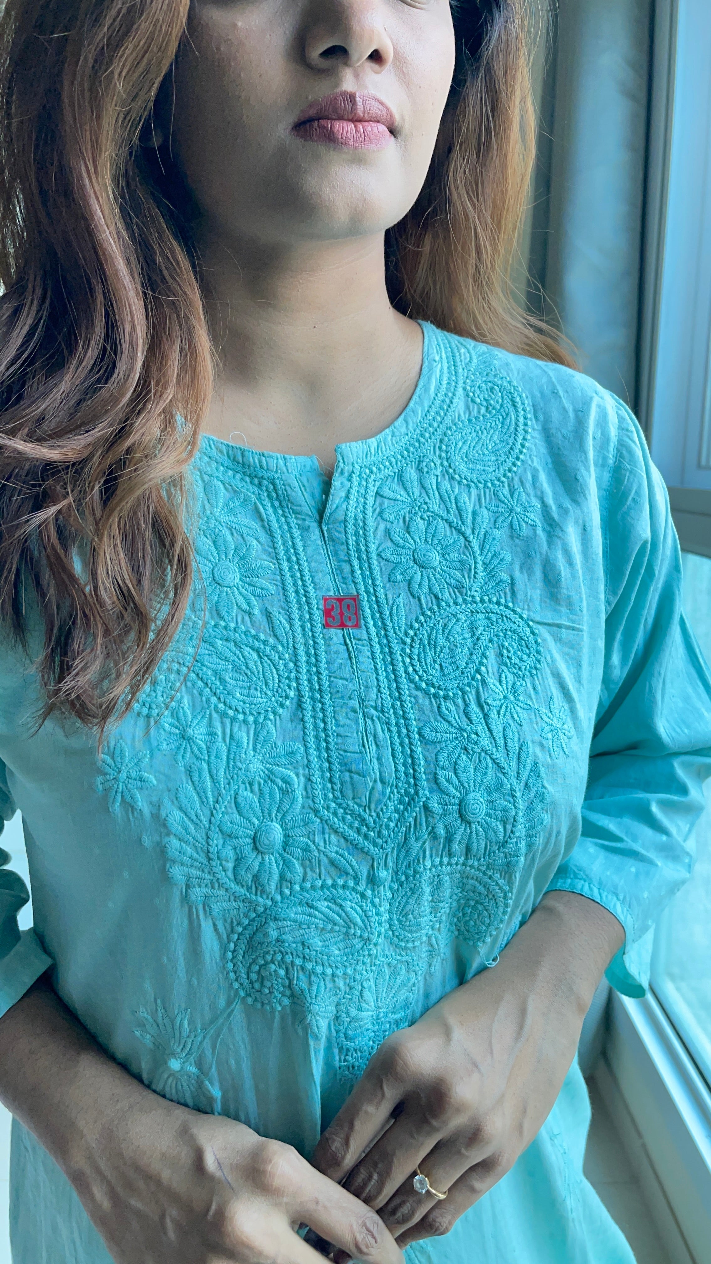 Machine embroidered chikankari kurta