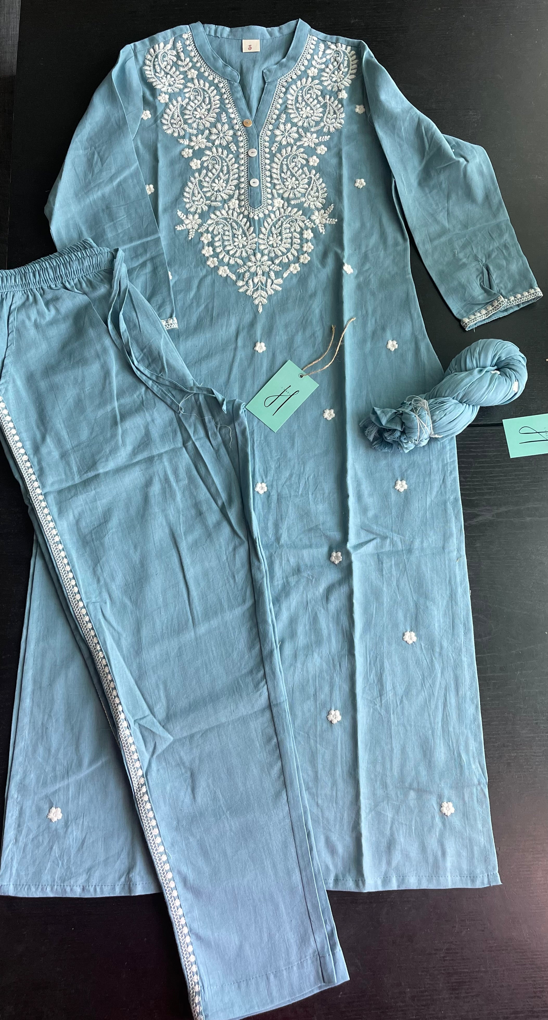 Slub cotton suit set